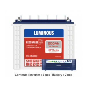 Luminous Eco Volt Neo 2300 2KVA 24V with Red Charge RC25000 200Ah – 2 Batteries