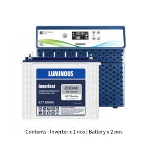 Luminous Optimus 2300 2KVA 24V  with Inver Last ILTT25060 200Ah – 2 Batteries
