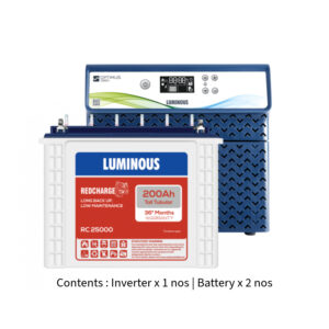 Luminous Optimus 2800 2500VA 2.5KVA 24V with Red Charge RC25000 200Ah – 2 Batteries